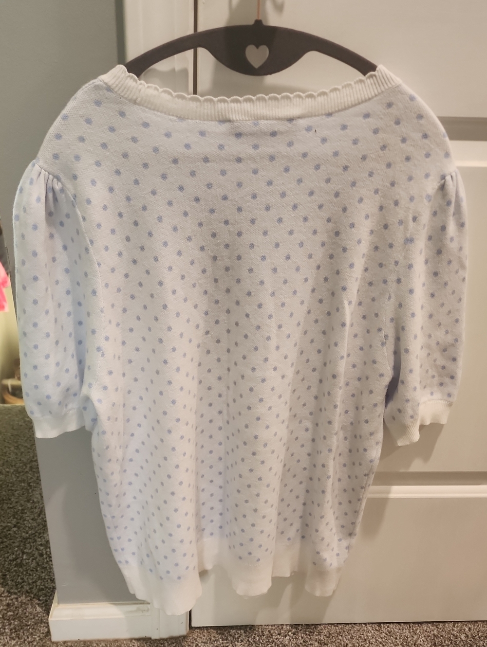 LOFT Light Blue Polka Dot Puff Sleeve Sweater - Picture 3 of 5